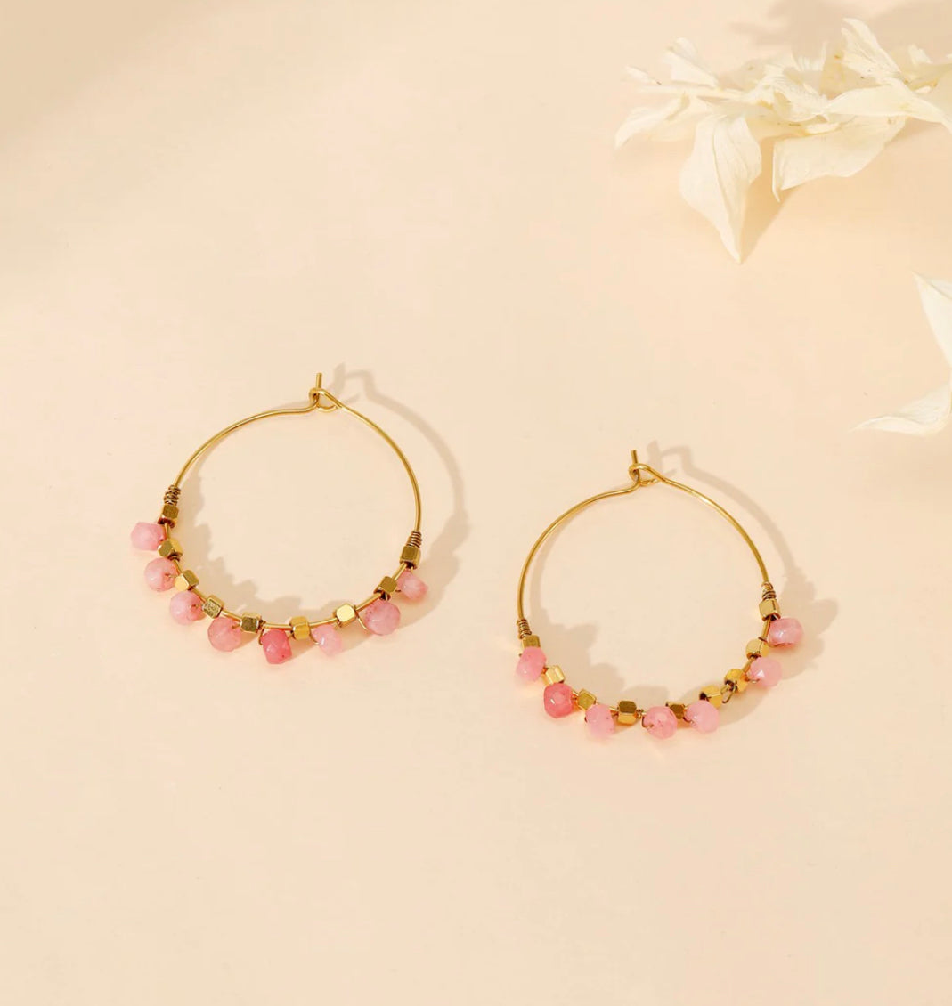 Créoles ADÈLE dorées avec pierres roses