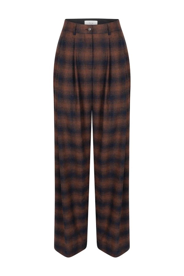 Pantalon MARTA à carreaux marron
