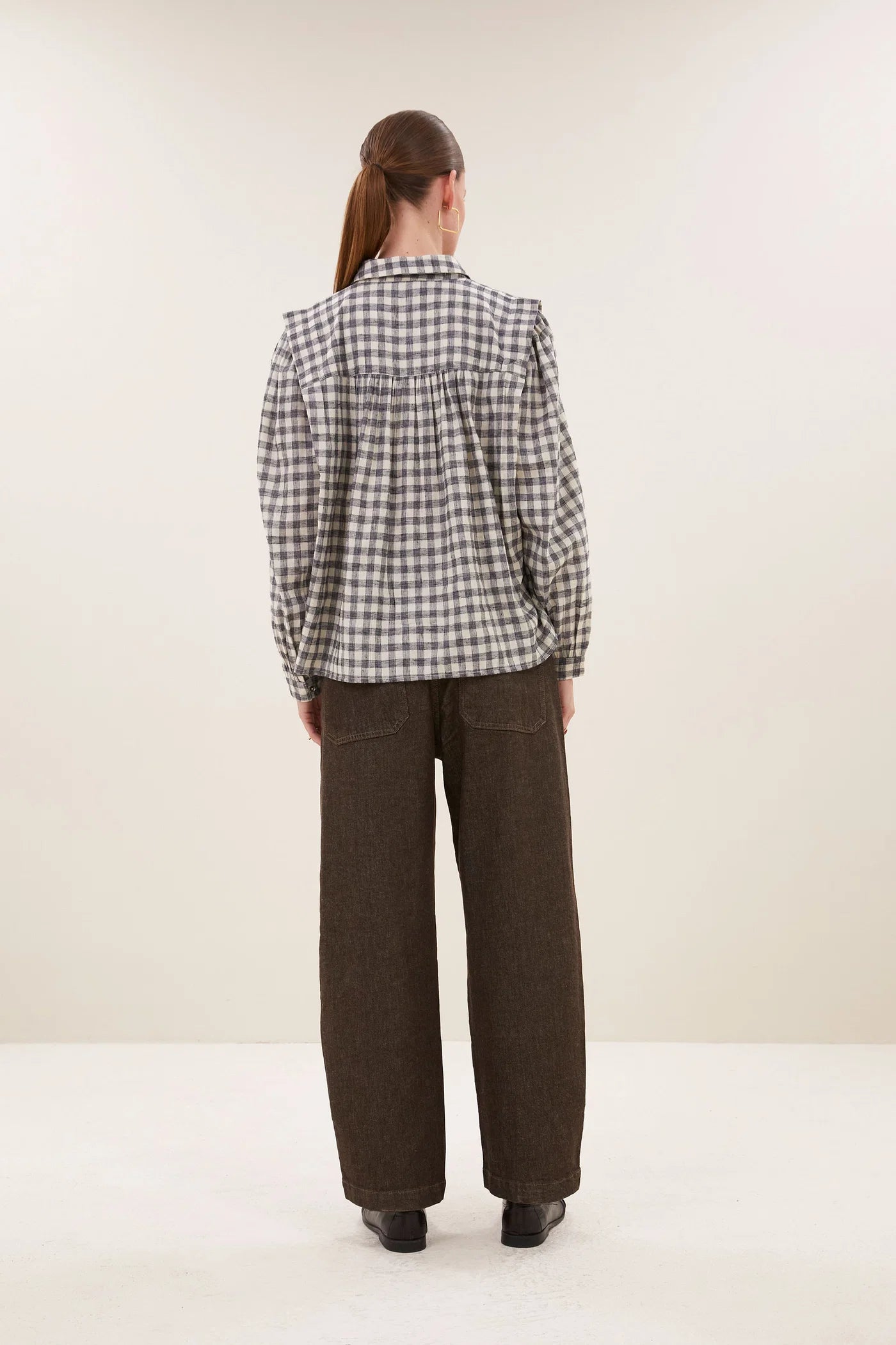 Blouse MAIA à carreaux gris et écru