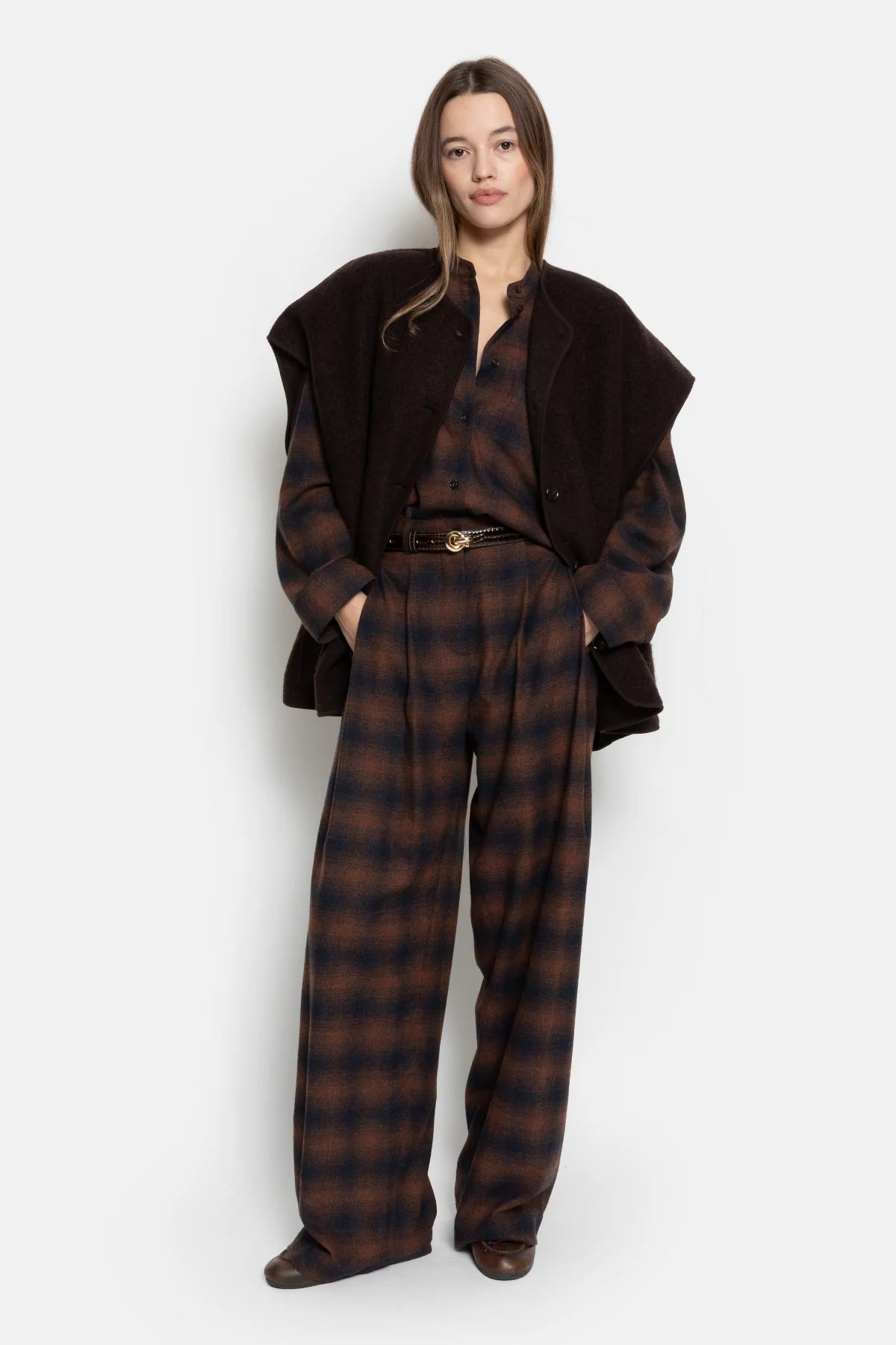 Pantalon MARTA à carreaux marron