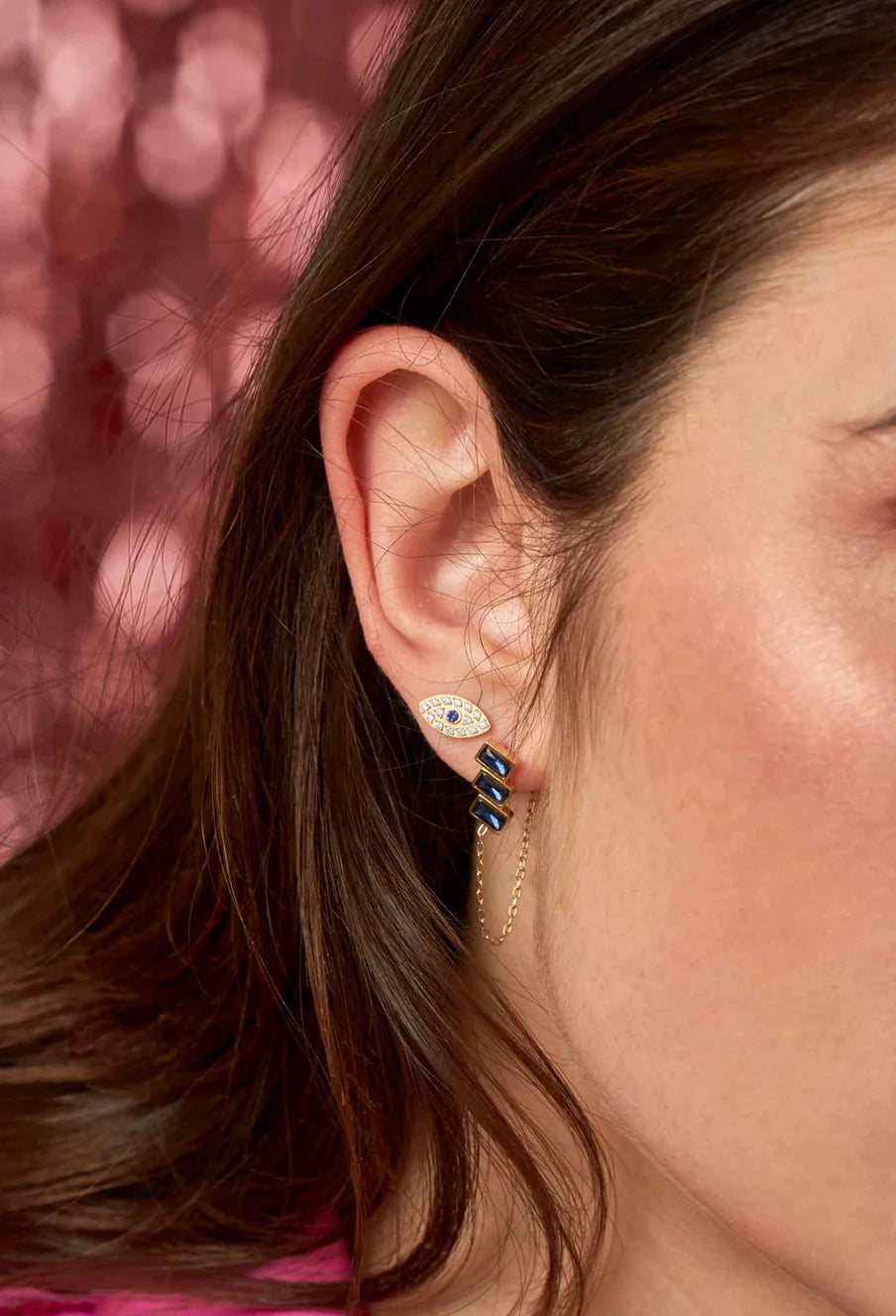 Boucle d’oreille ANAIS dorée à strass - œil