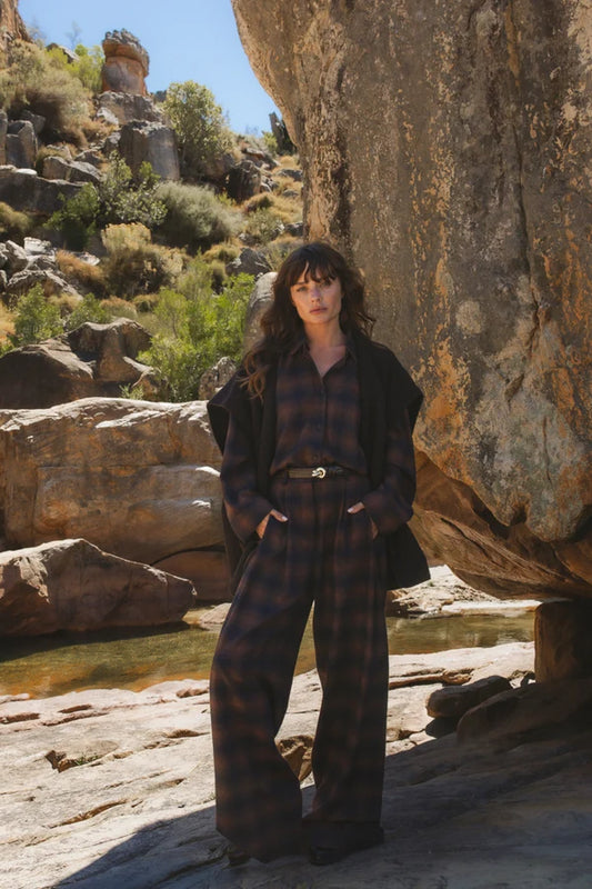 Pantalon MARTA à carreaux marron