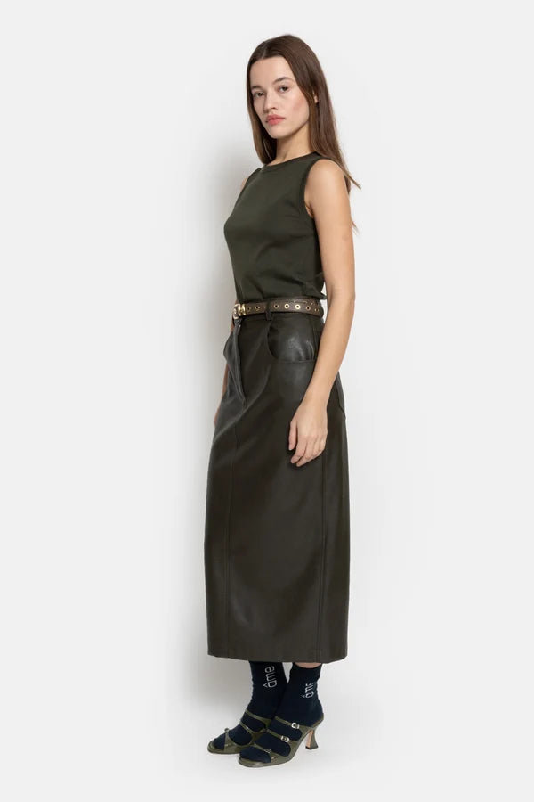 Jupe MAYA en simili cuir kaki