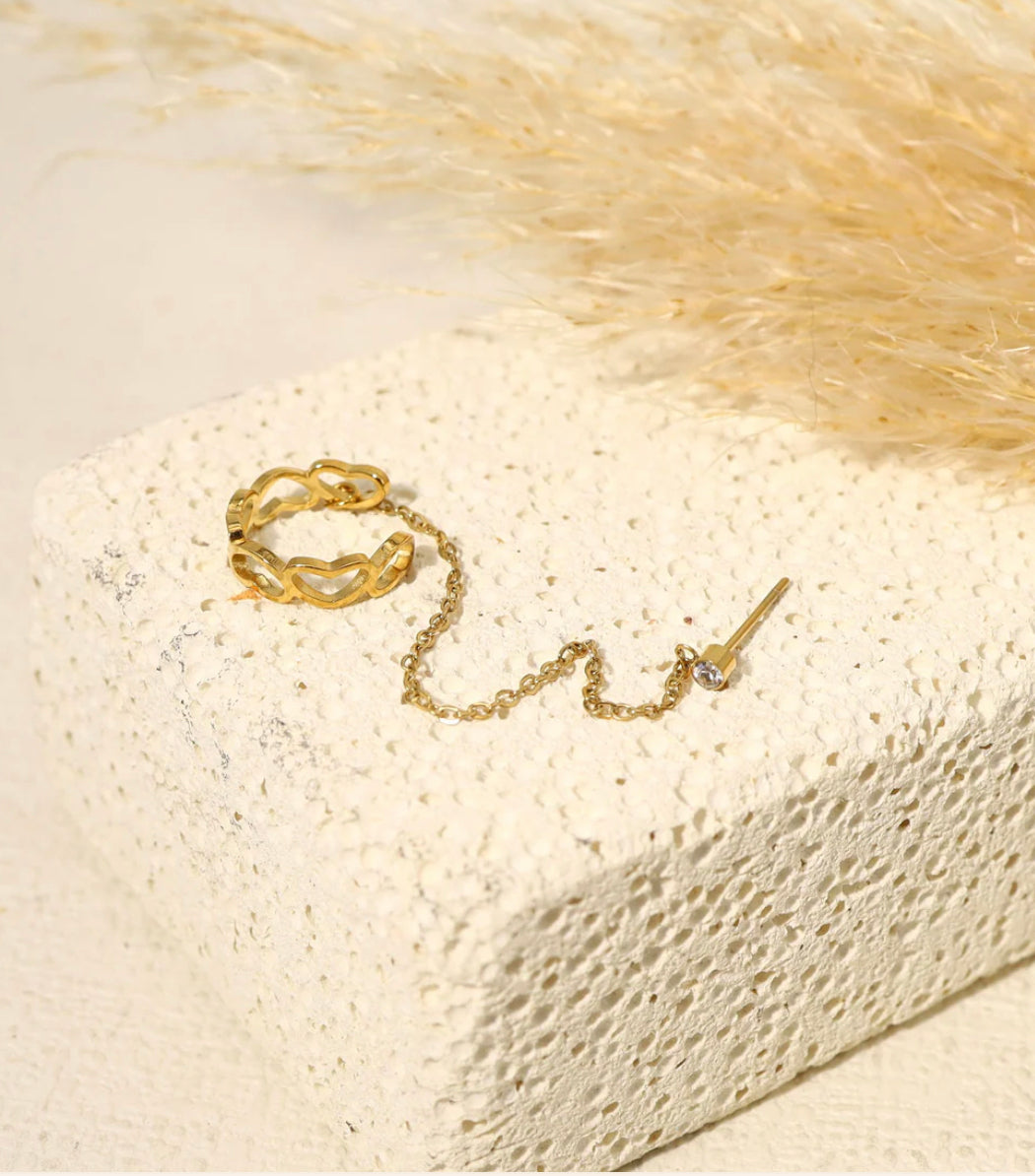 Boucle d’oreille + earcuff LYANA avec chaîne dorée