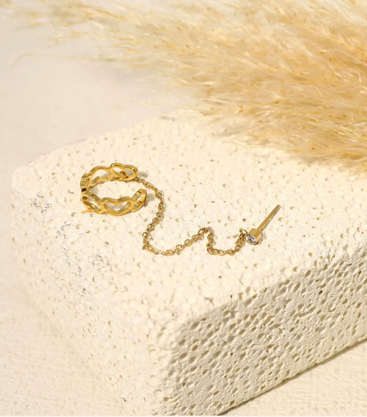 Boucle d’oreille + earcuff LYANA avec chaîne dorée