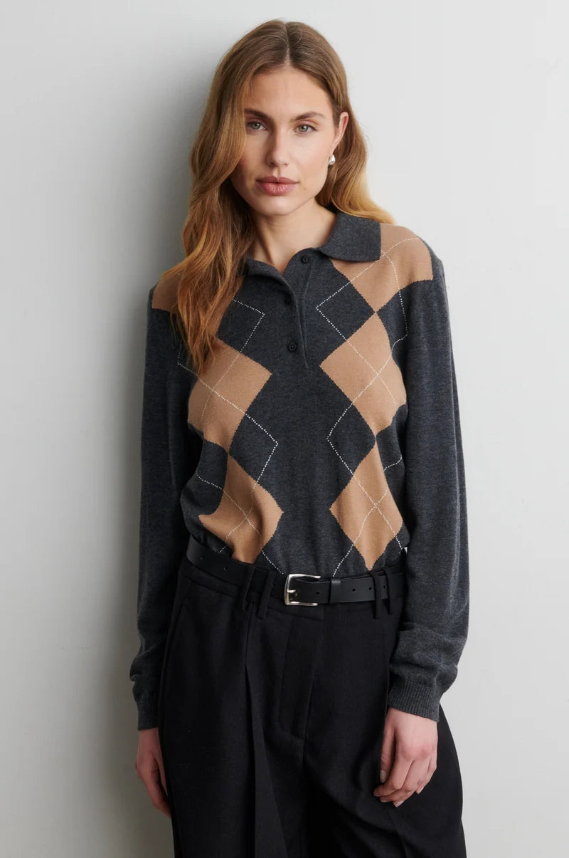 Pull polo SHAILENE mélange gris foncé