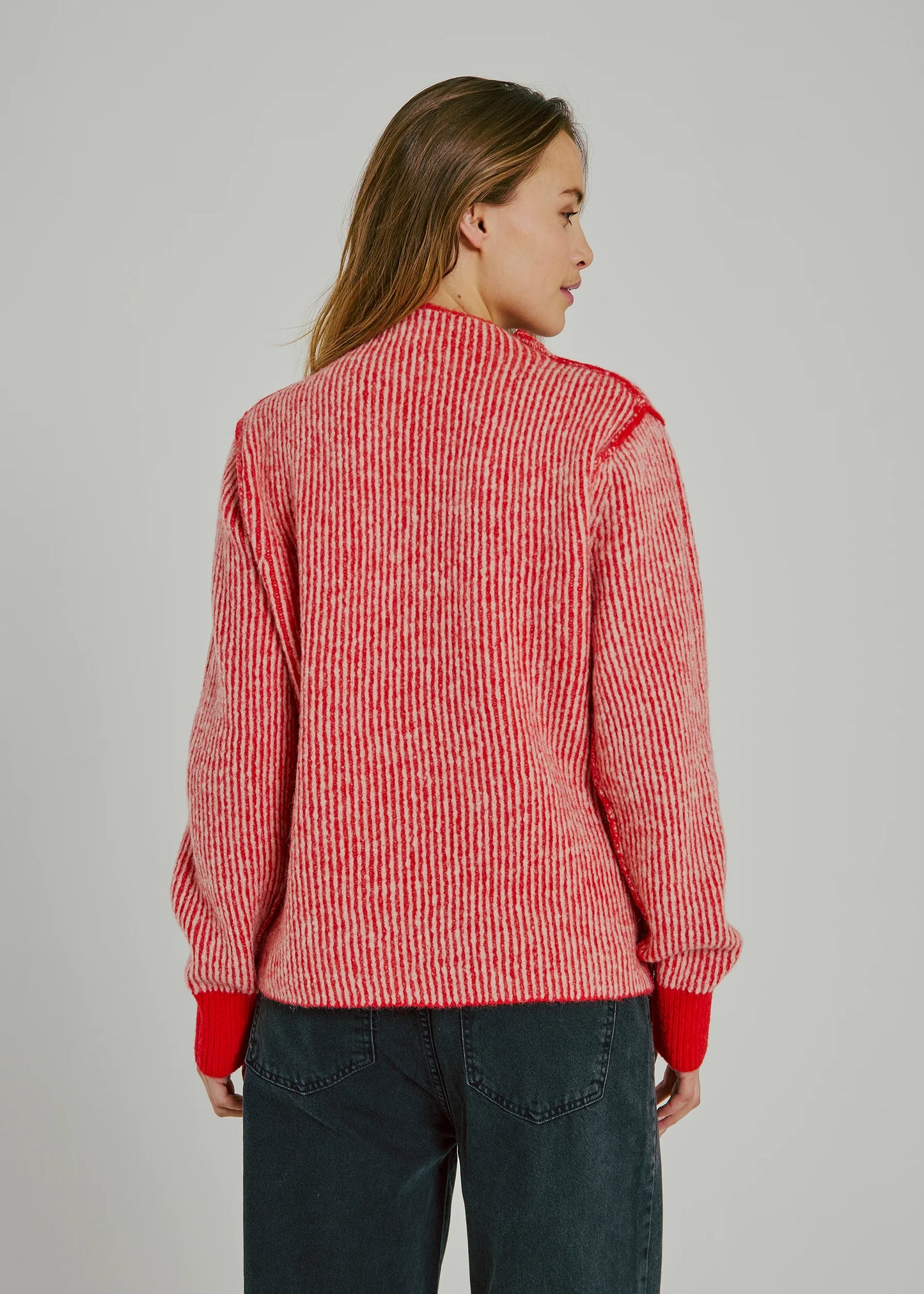 Pull AMES rouge a lignes blanches