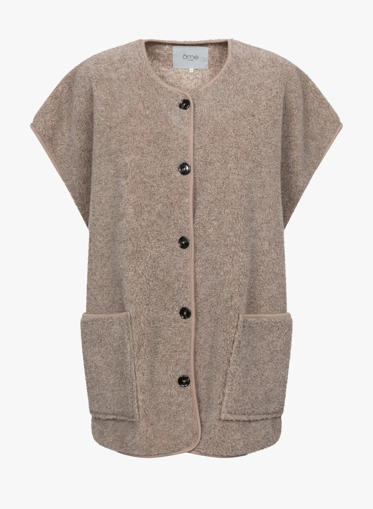 INES taupe oversized sleeveless Teddy jacket