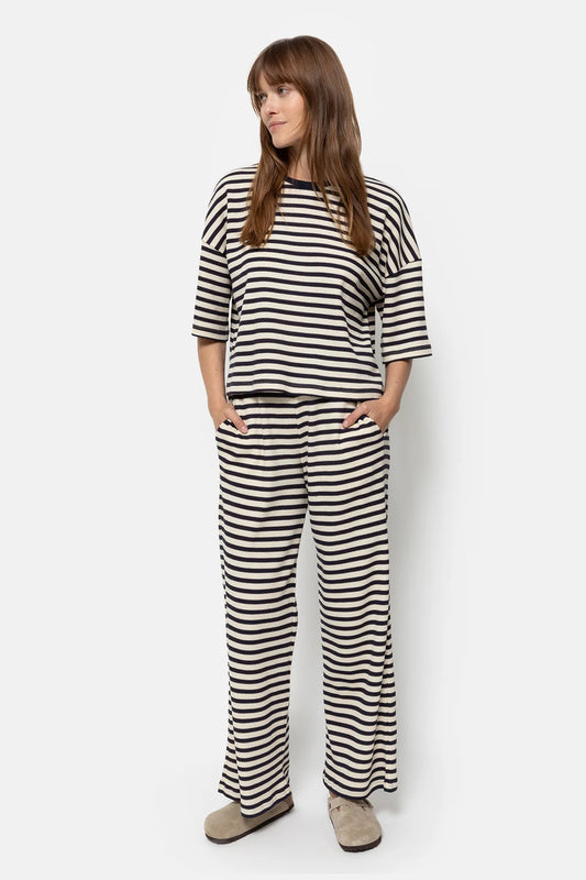 T-shirt KLAXON à lignes bleu et crème