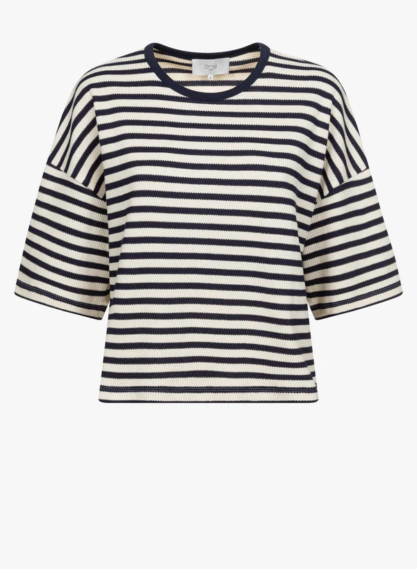 T-shirt KLAXON à lignes bleu et crème