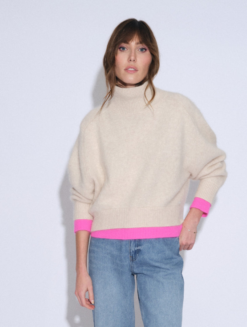 Pull col montant MHE180 sable