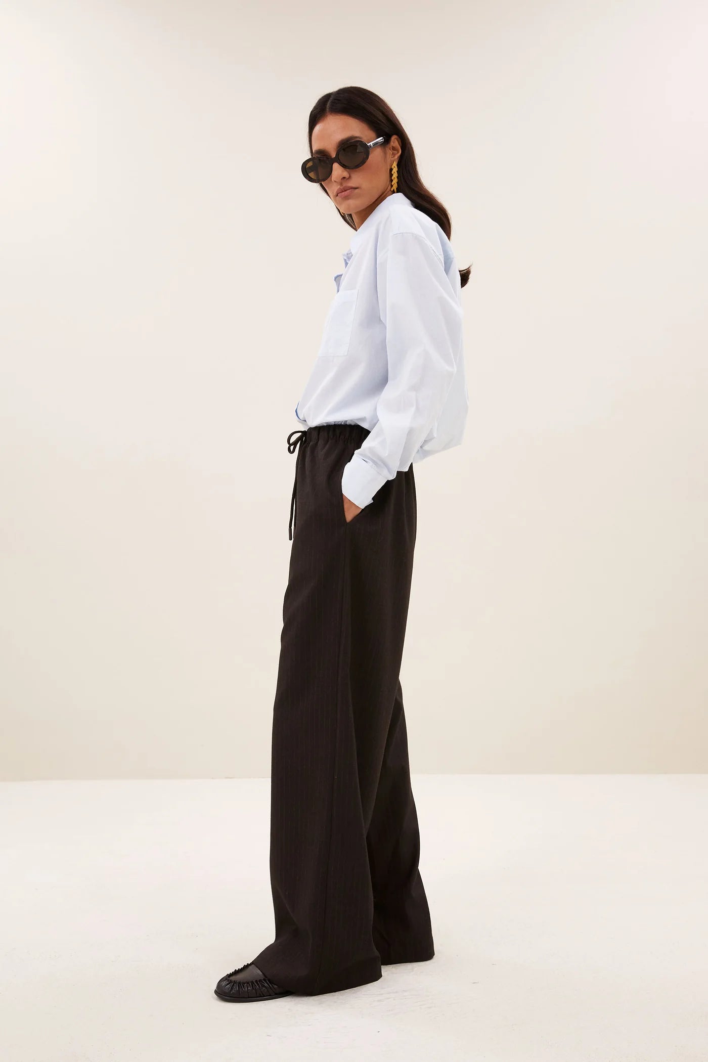 Pantalon PELLE Brown pinstripe