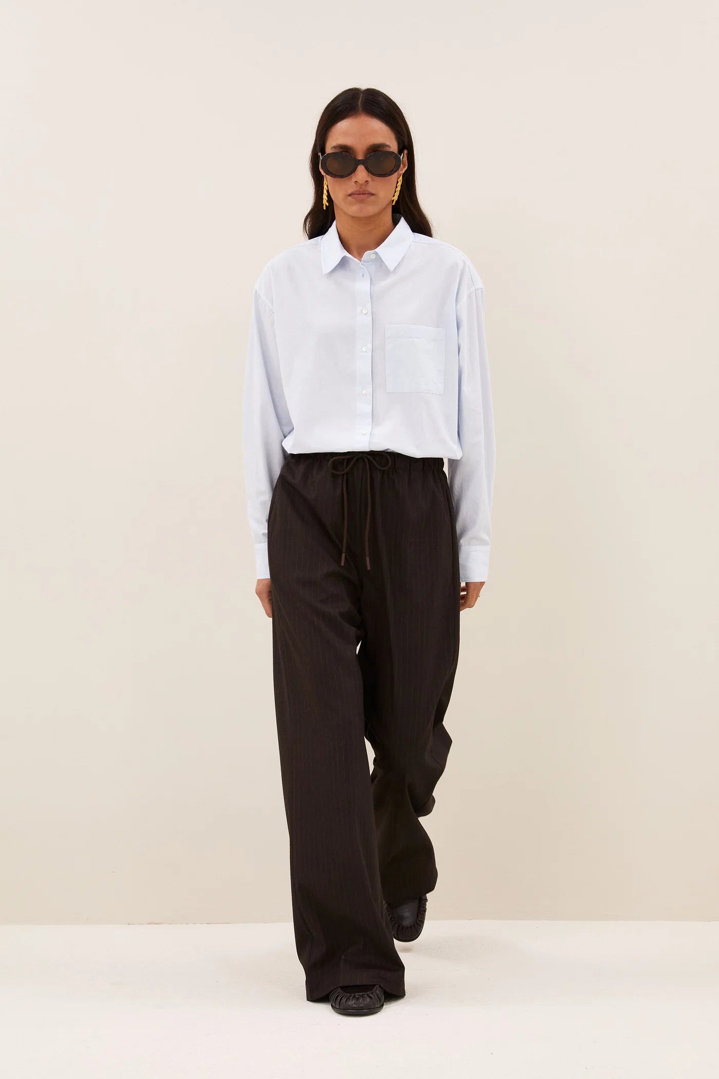 Pantalon PELLE Brown pinstripe