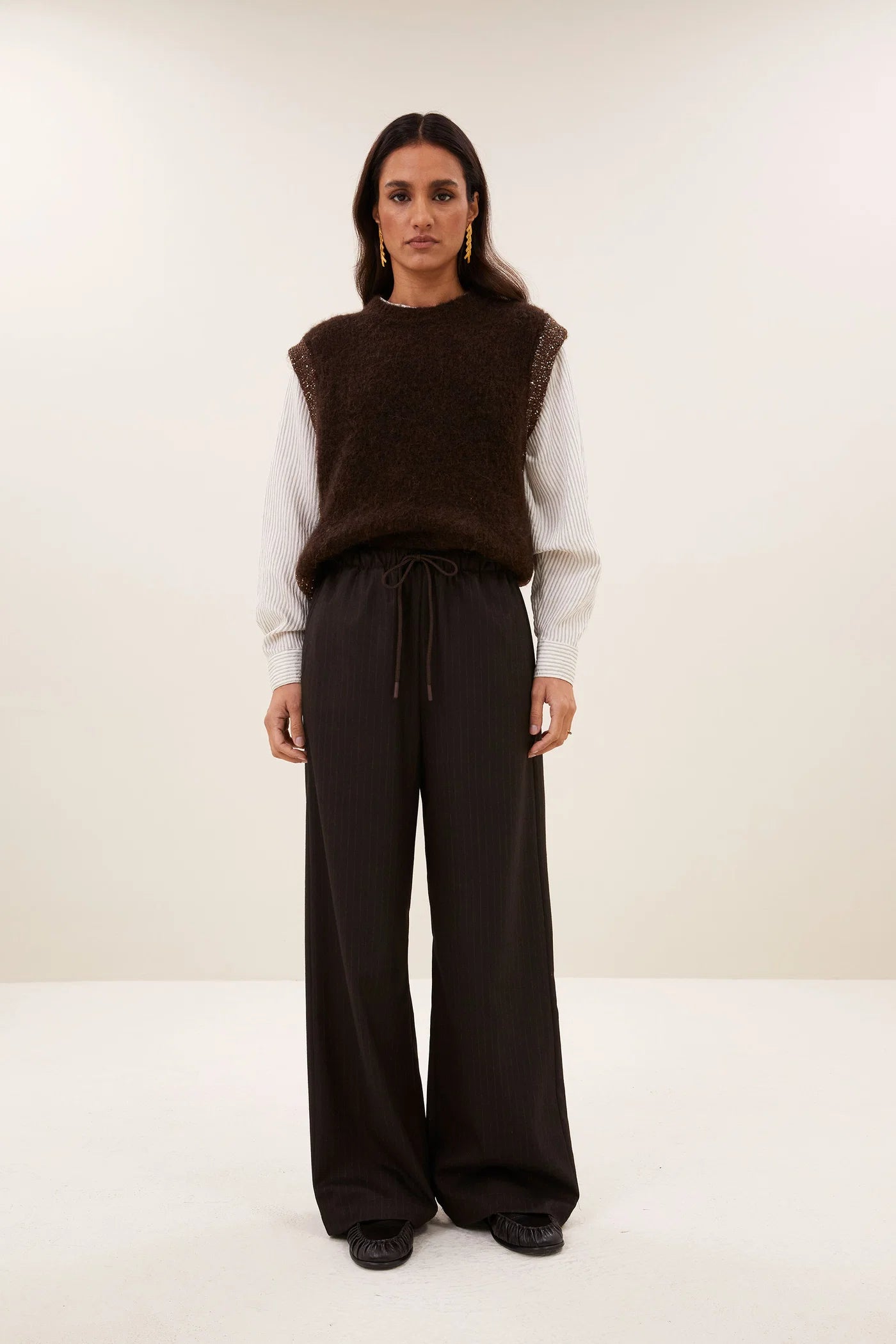 Pantalon PELLE Brown pinstripe