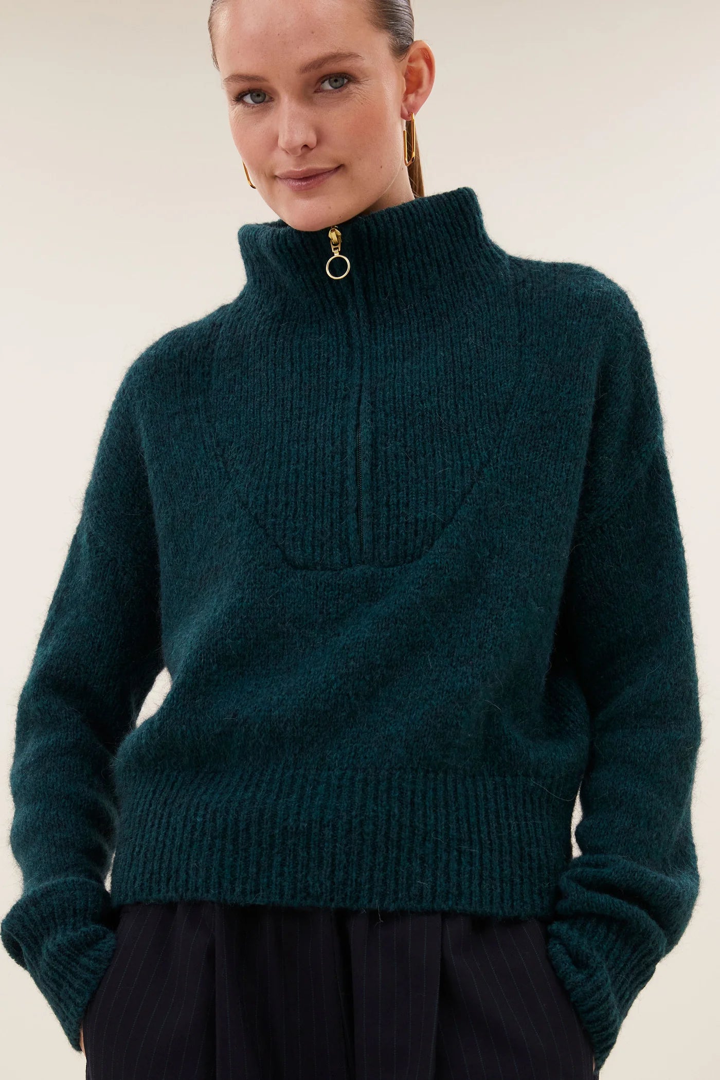 Pull BOXY vert - col montant