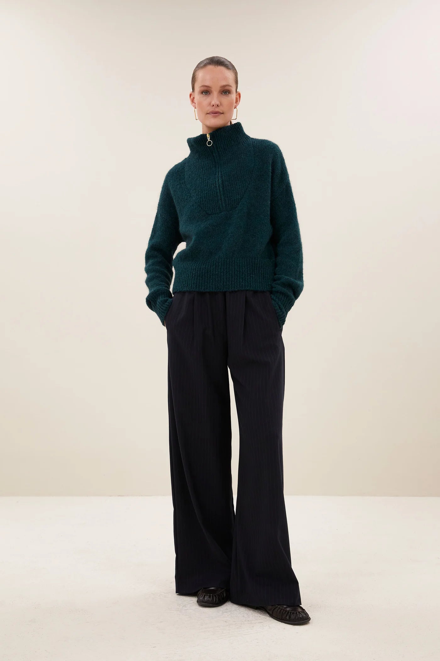 Pull BOXY vert - col montant