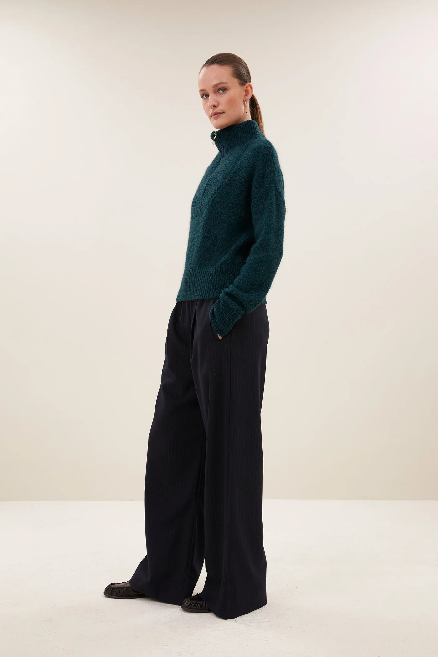 Pull BOXY vert - col montant